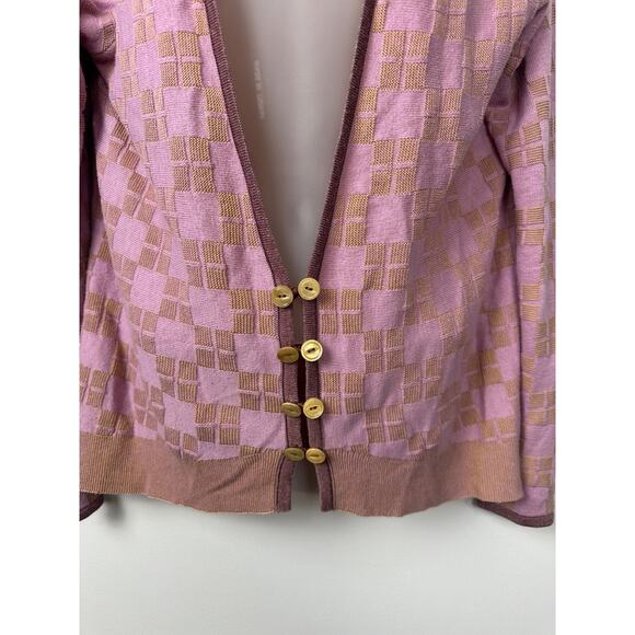 Anthropologie Sweater HWR Monogram Cardigan Womens L Plaid Cashmere Blend A22 - Picture 2 of 8